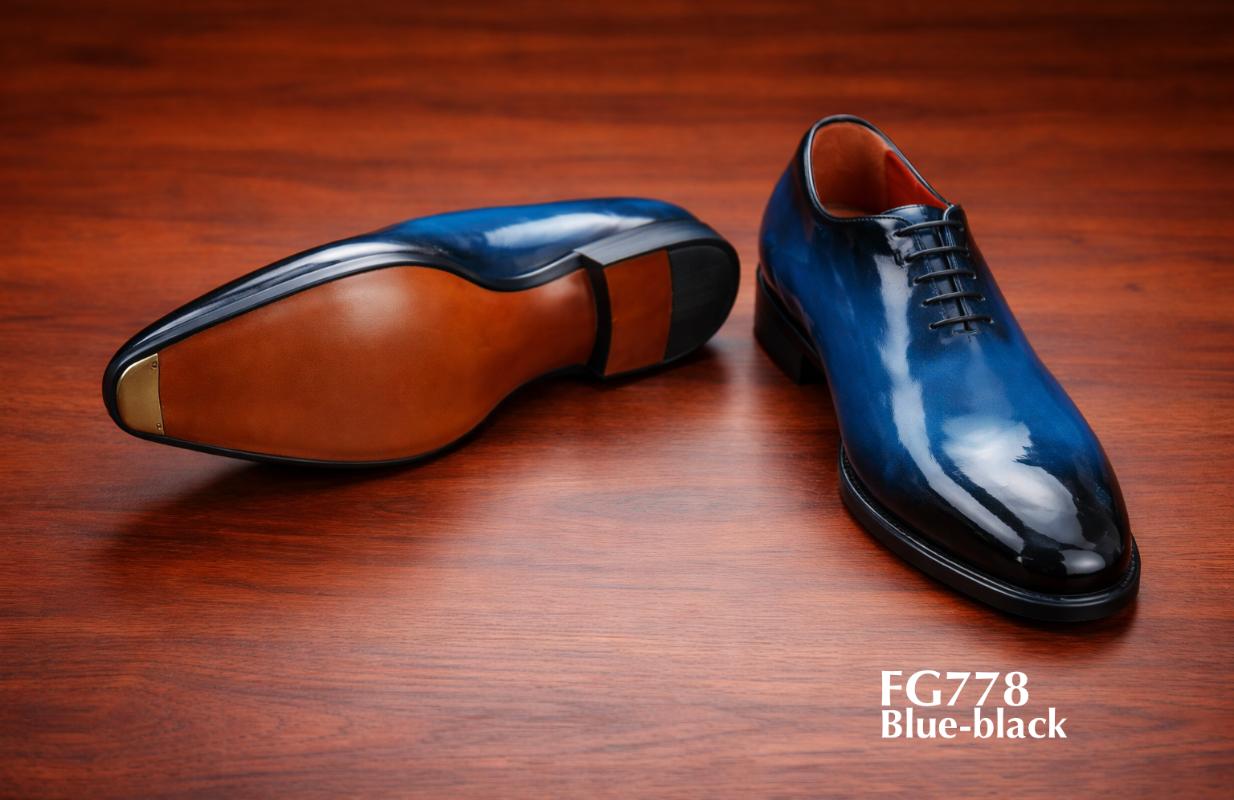 full grain blue patina leather shoes